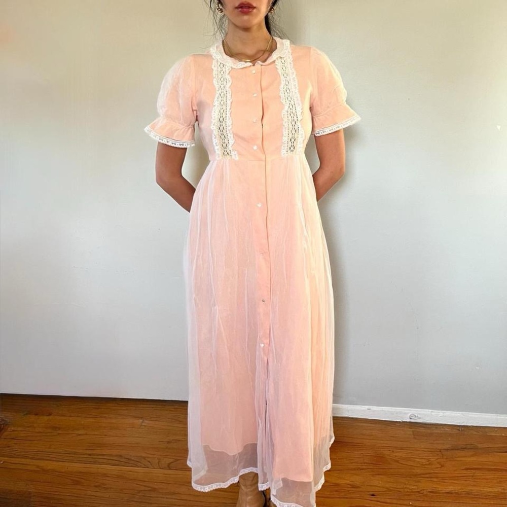 Vintage 70s Peach Prairie Dress
